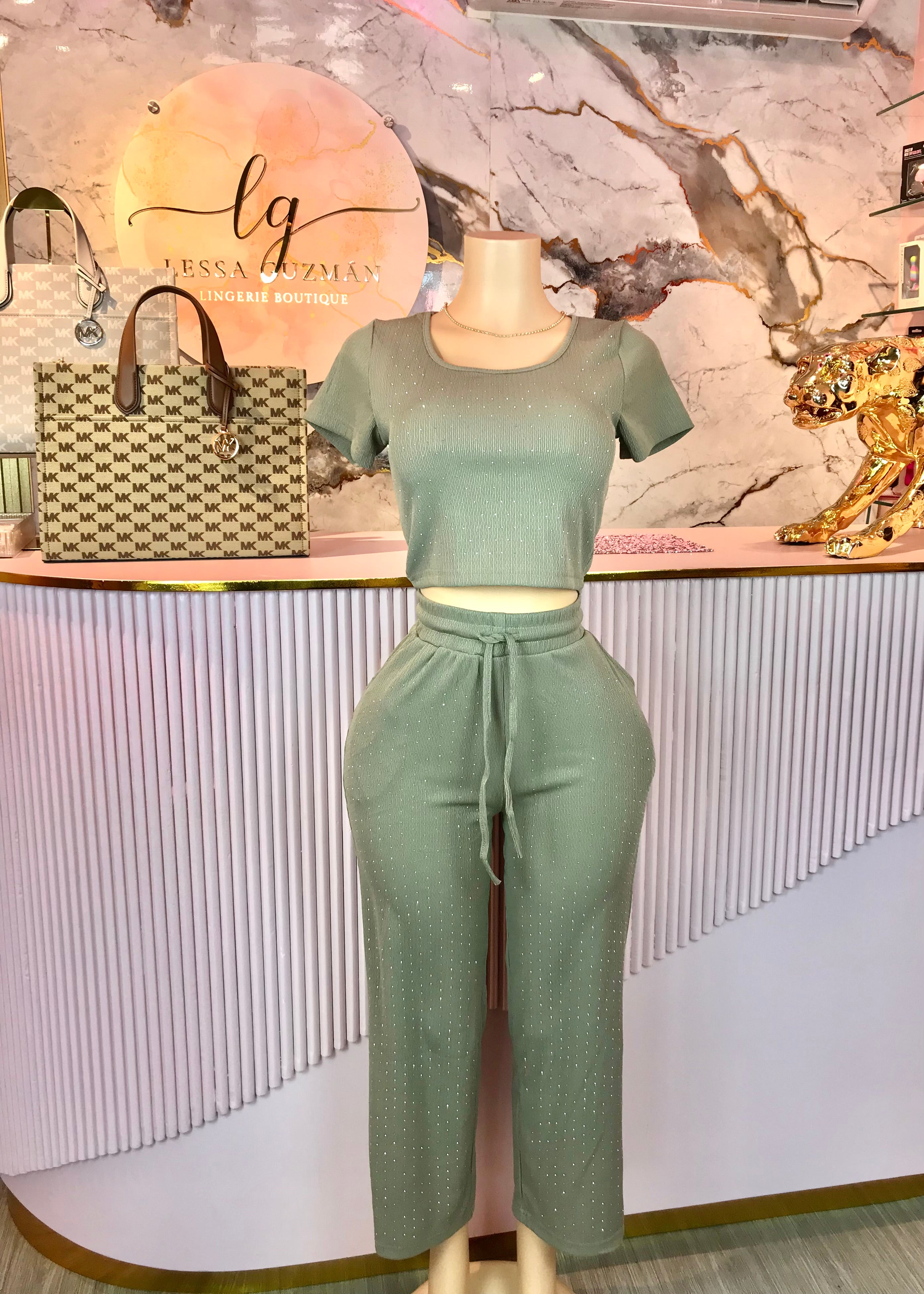 Conjunto Blusa y Pantalón con Brillos