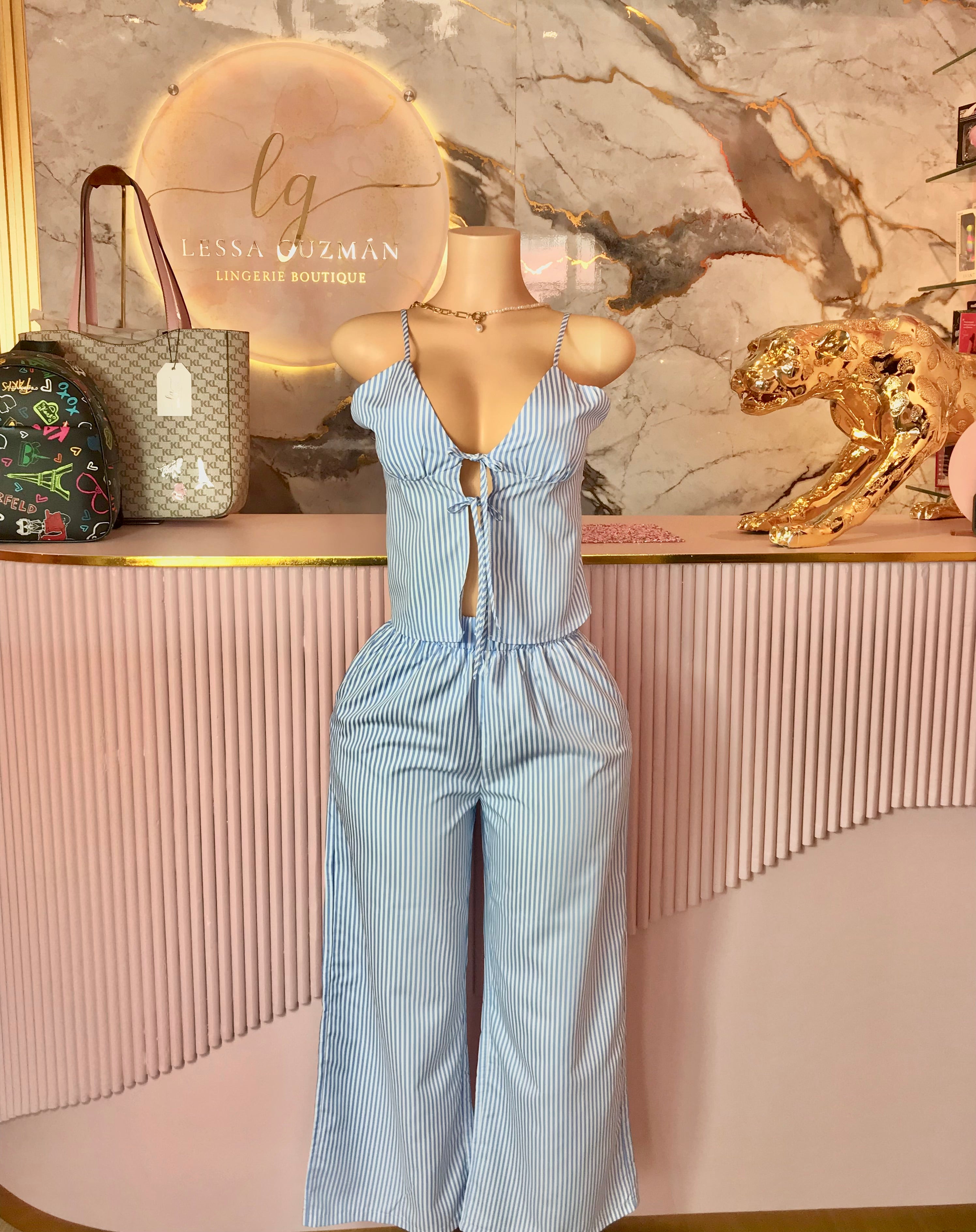 Conjunto de Rayas Celeste