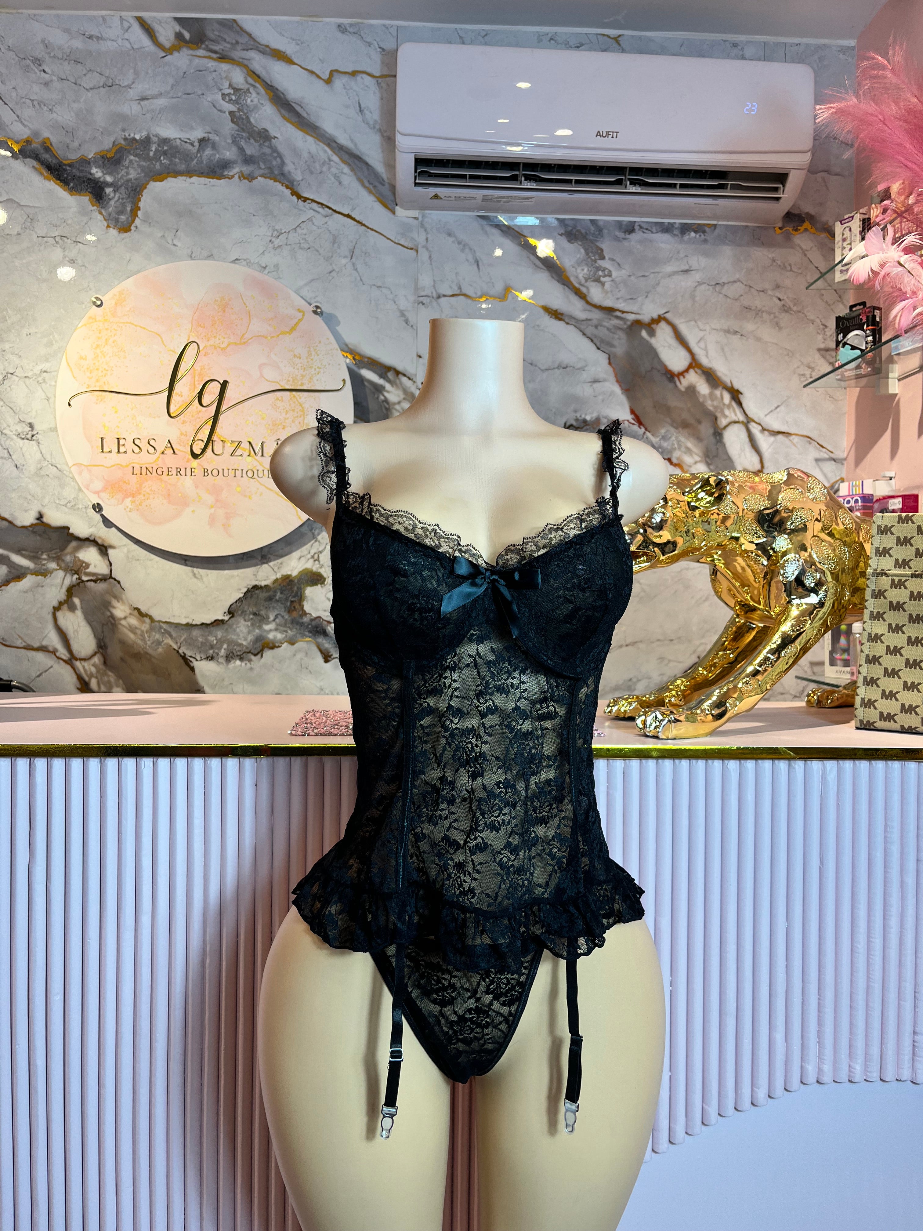 016 Lencería de encaje negra